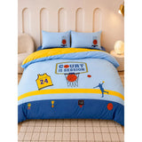 4 pcs Basket Ball Theme Luxe Embroidered collection of Double bed comforter, 1 flat bedsheet, 2 pillow covers entire Kids Bedding Set for King Size Bed.