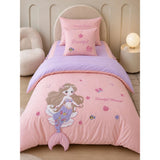 4 pcs Beautiful Mermaid Princess Theme Luxe Embroidered & 3D hanging collection of Single bed comforter, 1 flat bedsheet, 2 pillow covers entire Bedding Set for Single Size Bed.