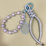 Tennis Racket Bag Charm with Beaded Bracelet - Pastel Blue