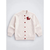 Cream Little Pony Horse Winter Cardigan, Christmas Sweater with Horse Brooch for Kids