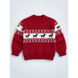Red Horse Pattern Knitted Winter Cardigan, Christmas Sweater for Kids