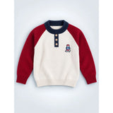 Cream & Maroon Sporty Bear Winter Cardigan, Christmas Sweater for Kids