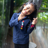 Haphazard Hearts Embroidered Organic Cotton Shirt - Navy