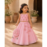 Pink embroidered flower lehnga
