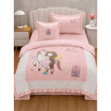 4 pcs Unicorn & Princess Luxe Embroidered collection of Single bed comforter, 1 flat bedsheet, 2 pillow covers entire Bedding Set for Single Size Bed.