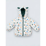 Cream & Green Baby Dino Quilted Hooded Winter Jacket for Kids
