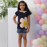 Navy Floral pom pom Top