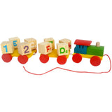 Channapatna handcrafted wooden train toy with alphabet and number rotating blocks for toddlers — 13 inch educational stacking toy, natural wood, age 1 to 8 years, made in India