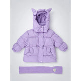 Purple Cat Glitter Quilted Hooded Winter Jacket with Muffler for Kids