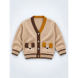 Beige V-Neck Puppy Pocket V Neck Winter Cardigan Sweater for Kids