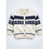 Cream & Navy Blue Nordic Pattern Winter Cardigan Sweater for Kids