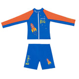 2 pcs Shirt & Shorts set LSB Blue & Orange Space Swimwear Knee length for Kids with UPF 30+