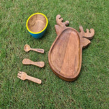 Reindeer wooden plate with cutlery