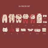 26pcs Cream & Maroon Teddy Love, New born Baby Girl/Boy Gift Hamper all Season Wear Clothes Gift Hamper Box, (0-6months)