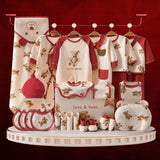 26pcs Cream & Maroon Teddy Love, New born Baby Girl/Boy Gift Hamper all Season Wear Clothes Gift Hamper Box, (0-6months)