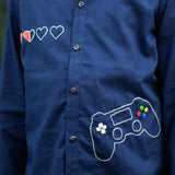 Video Game Embroidered Organic Cotton Shirt - Navy