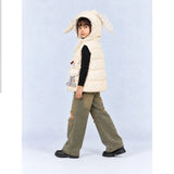 Yellow Polka Dots Cute Character-Themed Quilted Hooded Sleeveless Winter Jacket for Kids