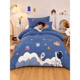 4 pcs Space theme, Luxe Embroidered collection of Single bed comforter, 1 flat bedsheet, 2 pillow covers entire Bedding Set for Single Size Bed.