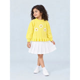 Yellow Daisy Knitted Peplum Winter Cardigan Sweater for Girls