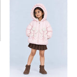 Peach Butterfly Heart Quilted Hooded Winter Jacket for Kids