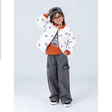 Ivory & Brown Plane Quilted Bomber Winter Jacket for Kids