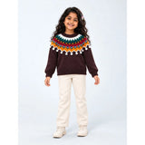 Brown Multi Color Pompom Winter Cardigan Sweater for Kids