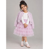 Pink Pearl & Silver Bow Cardigan & White-Pink Ruffle Frock, Winterwear 2 Pcs Set for Girls
