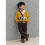 Olive Yellow V-Neck Puppy Pocket V Neck Winter Cardigan Sweater for Kids