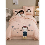 4 pcs Little Girl Theme Luxe Embroidered & 3D hanging collection of Single bed comforter, 1 flat bedsheet, 2 pillow covers entire Bedding Set for Single Size Bed.