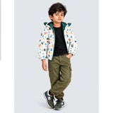 Cream & Green Baby Dino Quilted Hooded Winter Jacket for Kids