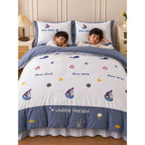 4 pcs Nautical theme, Luxe Embroidered collection of Double Bed Comforter, 1 flat bedsheet, 2 pillow covers entire Bedding Set for King Size Bed.
