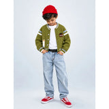 Olive Green Bear Cap Winter Cardigan Sweater for Kids