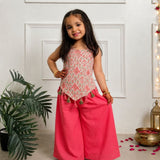 Girls Palazzo Set- Pink Ikkat