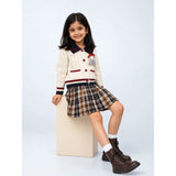 Dusty Beige Cable-Knit Sailor Collar Winter Cardigan Sweater with Detachable Doll Clip for Girls