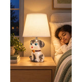 Grey ceramic Dog side Bed Table Lamp, Kids Room Decor