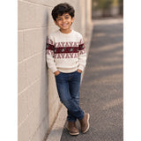Cream Horse Pattern Knitted Winter Cardigan, Christmas Sweater for Kids