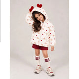 Cream & Maroon Heart Teddy Quilted Hooded Winter Jacket for Kids