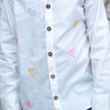 Colourful All Over Hearts Embroidered Shirt - White