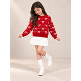 Red White Bow Dotted Knitted Winter Cardigan, Christmas Sweater for Kids
