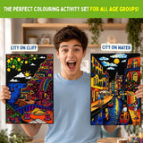 PepPlay Velvet Colouring Canvas Set of 2 | Venice & Amalfi Coast | DIY Velvet Art Kit with 10 Sketch Pens | Framable Wall Art | Mindfulness Activity | Ages 8+