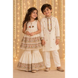 Ivory embroidered placket kurta set
