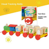 13 inch wooden train toy set with 1 engine, 2 carts and 8 rotating alphabet number blocks — Channapatna artisan made, non-toxic vegetable dye colours, educational toy India