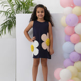 Navy Floral pom pom Dress