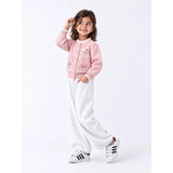 Peach Ruffle Neck Cat Bow Knitted Winter Cardigan Sweater for Girls
