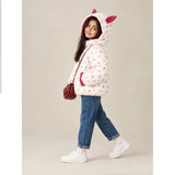 Cream & Brown Bunny Mushroom Quilted Hooded Winter Jacket for Kids