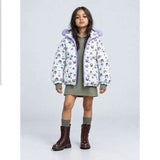Cream & Purple Happy Girl Quilted Hooded Winter Jacket for Kids