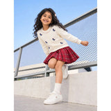 Ivory Horse Cardigan & Maroon Checked Skirt, Winterwear, 2 Pcs Set for Girls