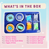 Spacy GooGoo Slime Set (Pack of 4) – Glow, Glitter, Jiggly & Butter Slime with 20 Spooky Wall Crawlers, Sensory Play Toy for Kids (3+ Years)