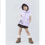 Purple Polka Dots Cute Character-Themed Quilted Hooded Sleeveless Winter Jacket for Kids