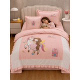 4 pcs Unicorn & Princess Luxe Embroidered collection of Single bed comforter, 1 flat bedsheet, 2 pillow covers entire Bedding Set for Single Size Bed.
